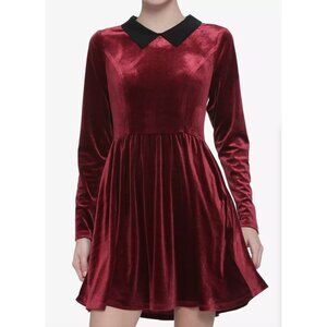 NEW Hot Topic Womens XL Red Velvet Long Sleeve Dress Pockets